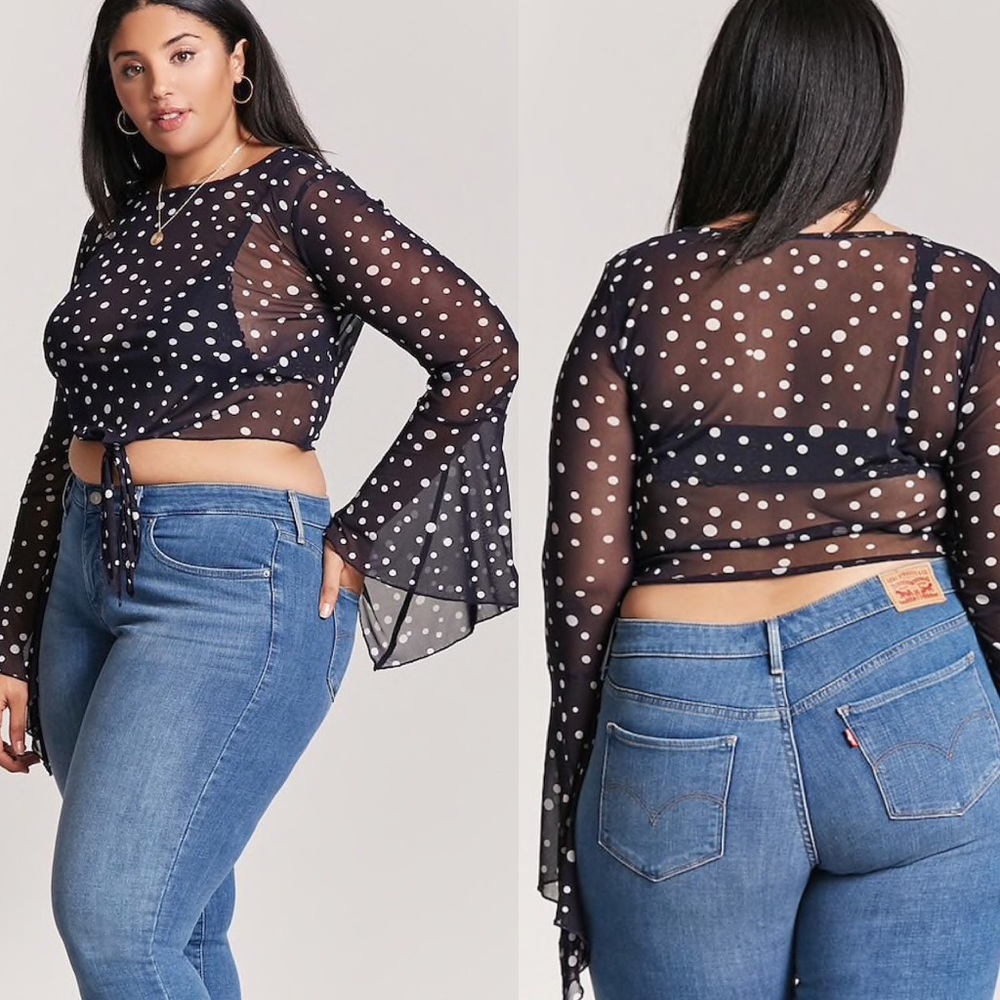 Plus size polkadot mesh top